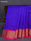 10 Yards silk saree blue and pink with plain body and zari woven border