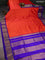 10 Yards silk saree dual shade of pinkish orange and blue with plain body and zari woven border