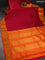 10 Yards silk saree magenta pink and orange with plain body and zari woven border