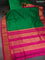10 Yards silk saree green and pink with plain body and zari woven border