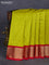 10 Yards silk saree lime green and maroon with plain body and zari woven border