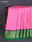 10 Yards silk saree candy pink and green with plain body and zari woven border