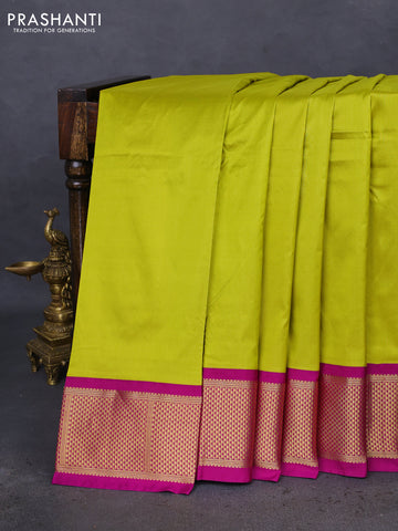 10 Yards silk saree lime green and purple with plain body and zari woven border
