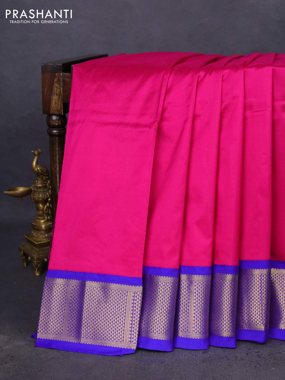 10 Yards silk saree pink and blue with plain body and zari woven border