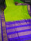 10 Yards silk saree fluorescent green and blue with plain body and zari woven border