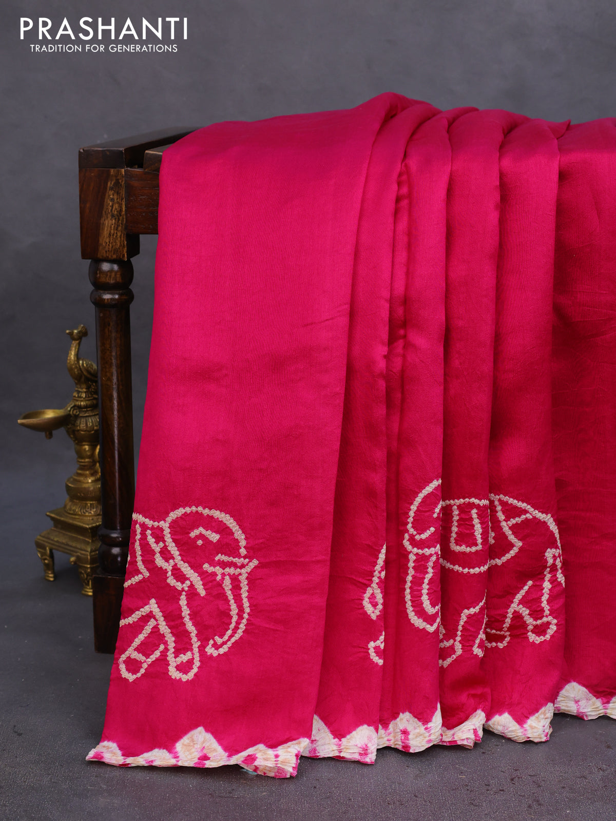 Chiniya silk saree pink with allover bandhani prints