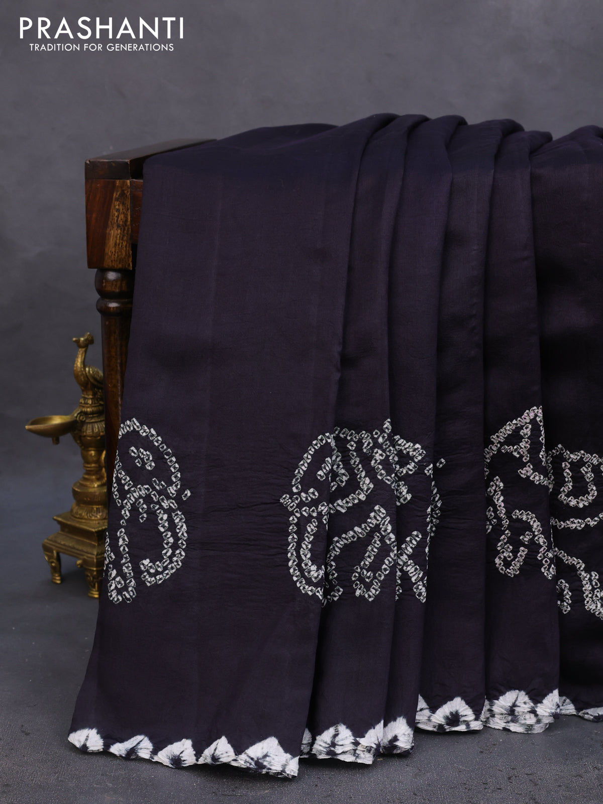 Chiniya silk saree black with allover bandhani prints