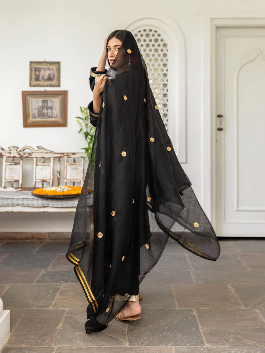 Nisha Silk Kota Doria Black Dupatta