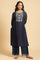 Blue Solid Printed Pure Cotton Straight Kurta with Parallel Pant Set
