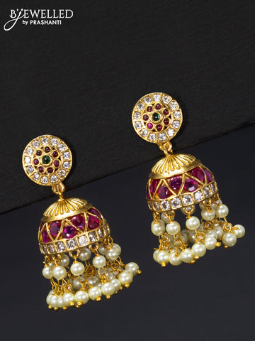 Antique jhumka with kemp & cz stones and pearl hangings