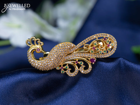 Antique Hair clip small size peacock design with kemp and cz stones