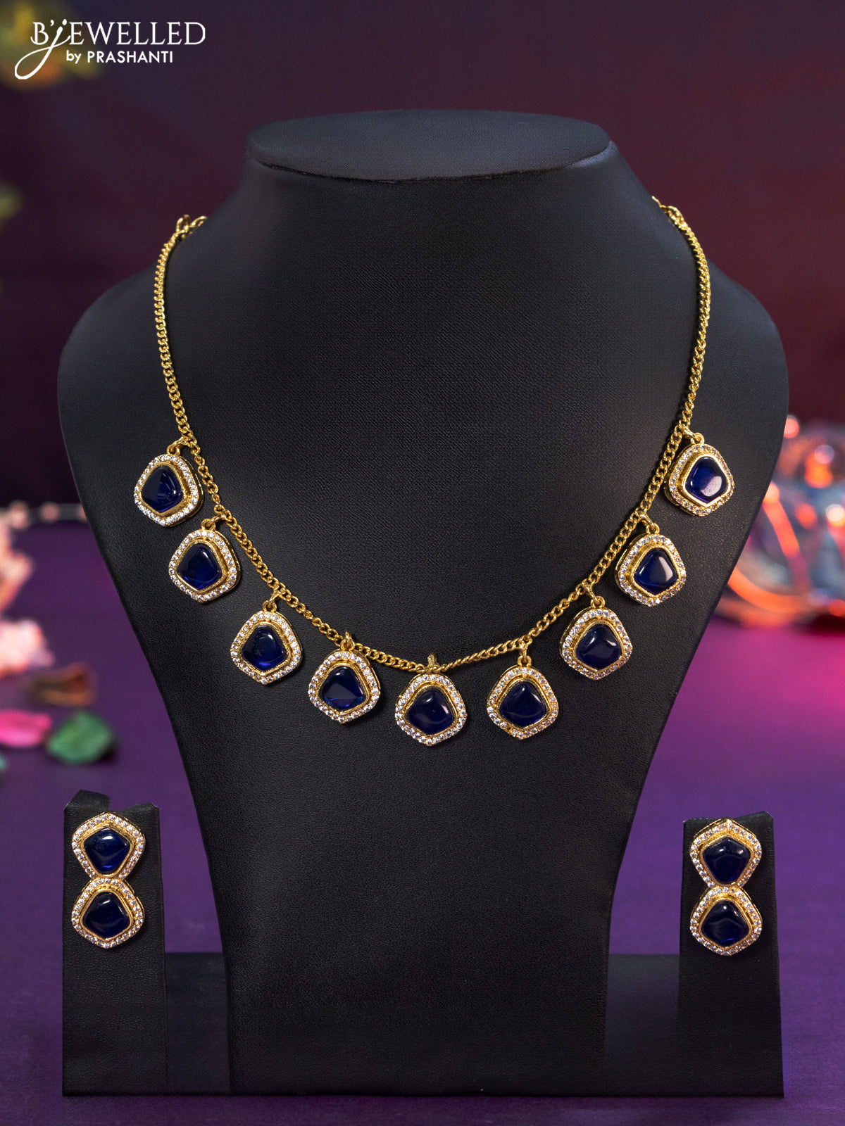 Antique simple chain with sapphire and cz stones