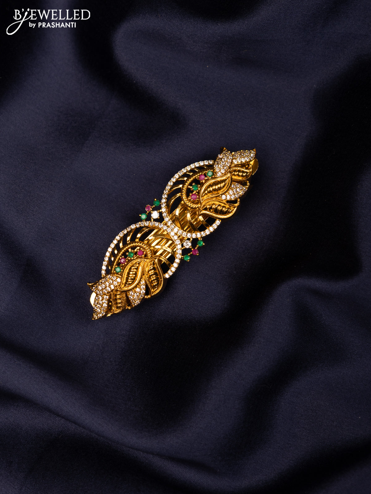 Antique hair clip medium size with kemp and cz stones