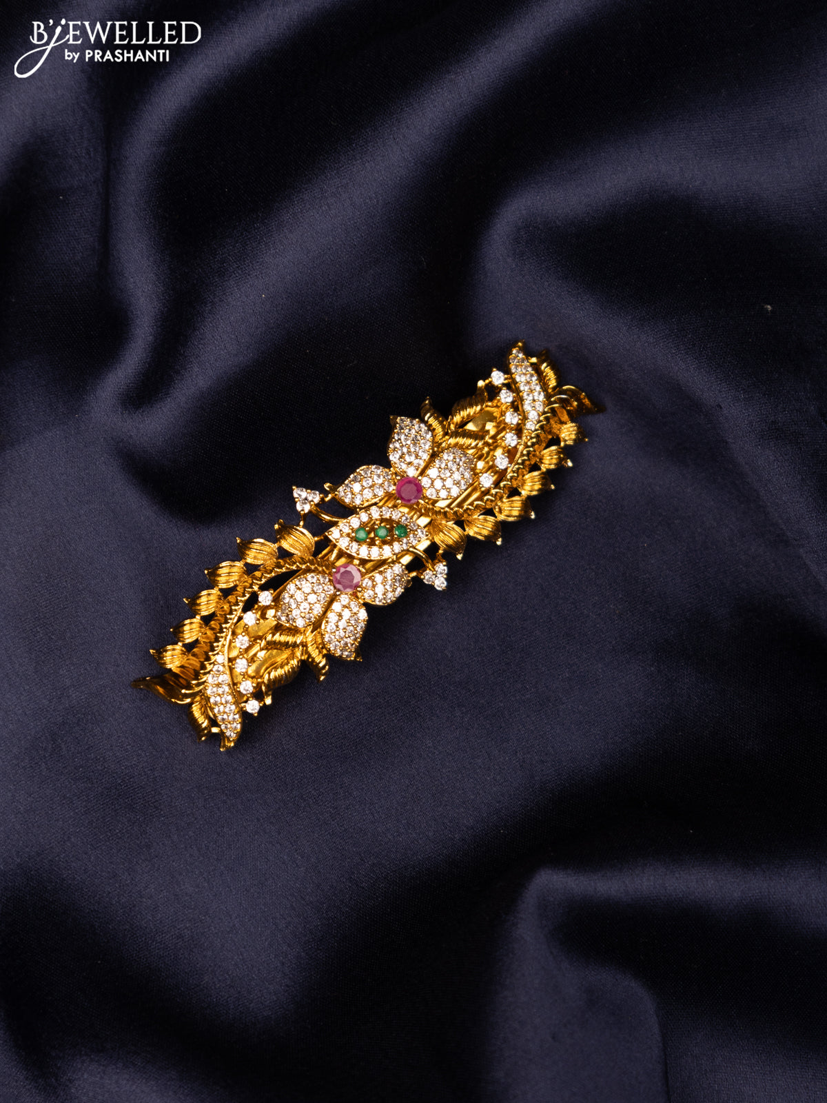 Antique hair clip medium size with kemp and cz stones