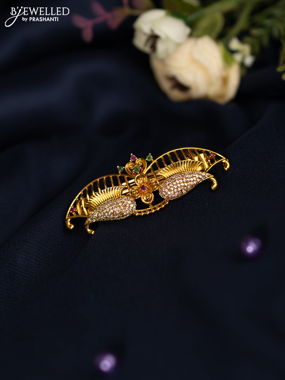 Antique hair clip medium size with kemp and cz stones