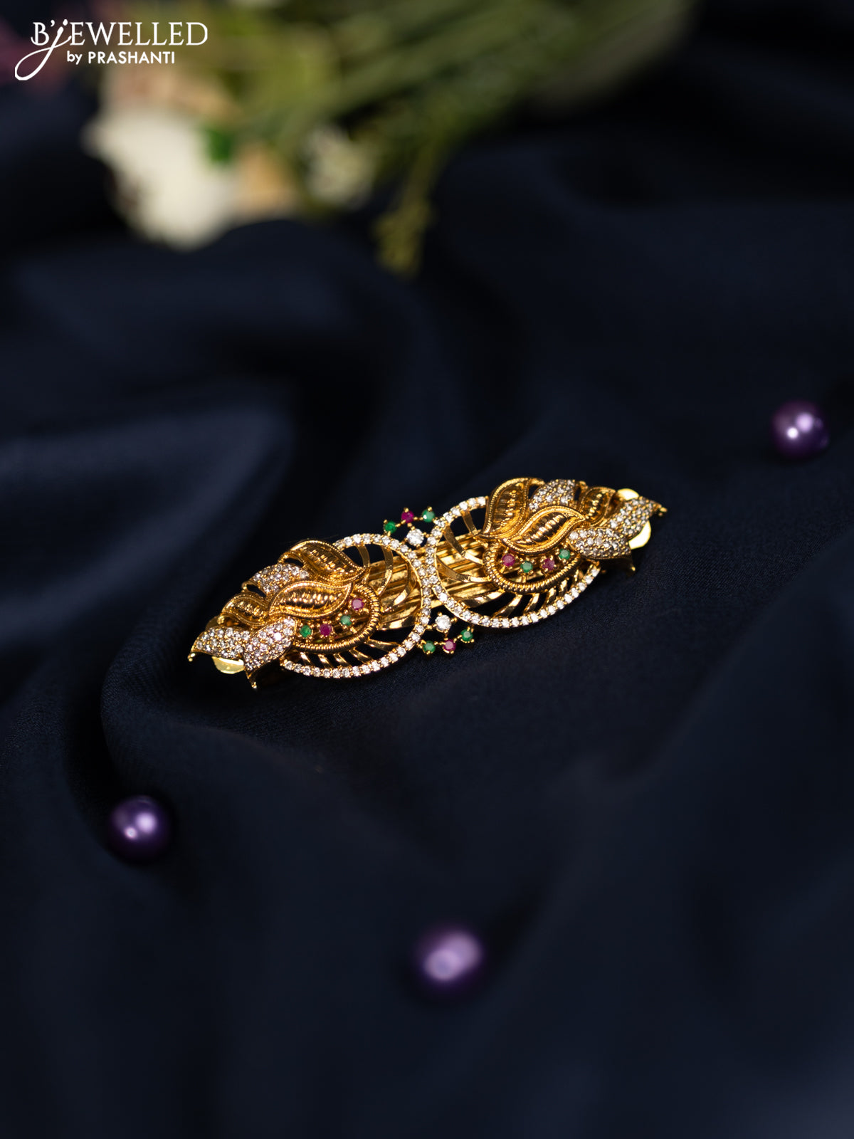 Antique hair clip medium size with kemp and cz stones