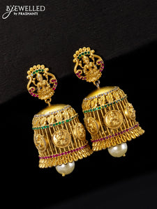 Antique jhumka lakshmi design with kemp & cz stones and golden