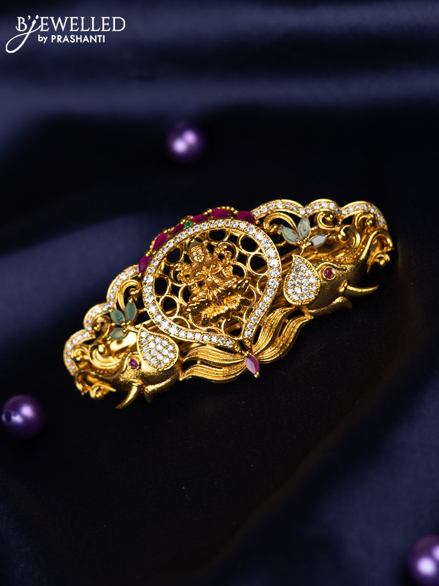 Antique hair clips medium size lakshmi design with kemp and cz stones
