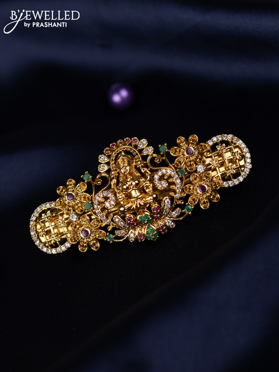 Antique hair clips medium size lakshmi design with kemp and cz stones