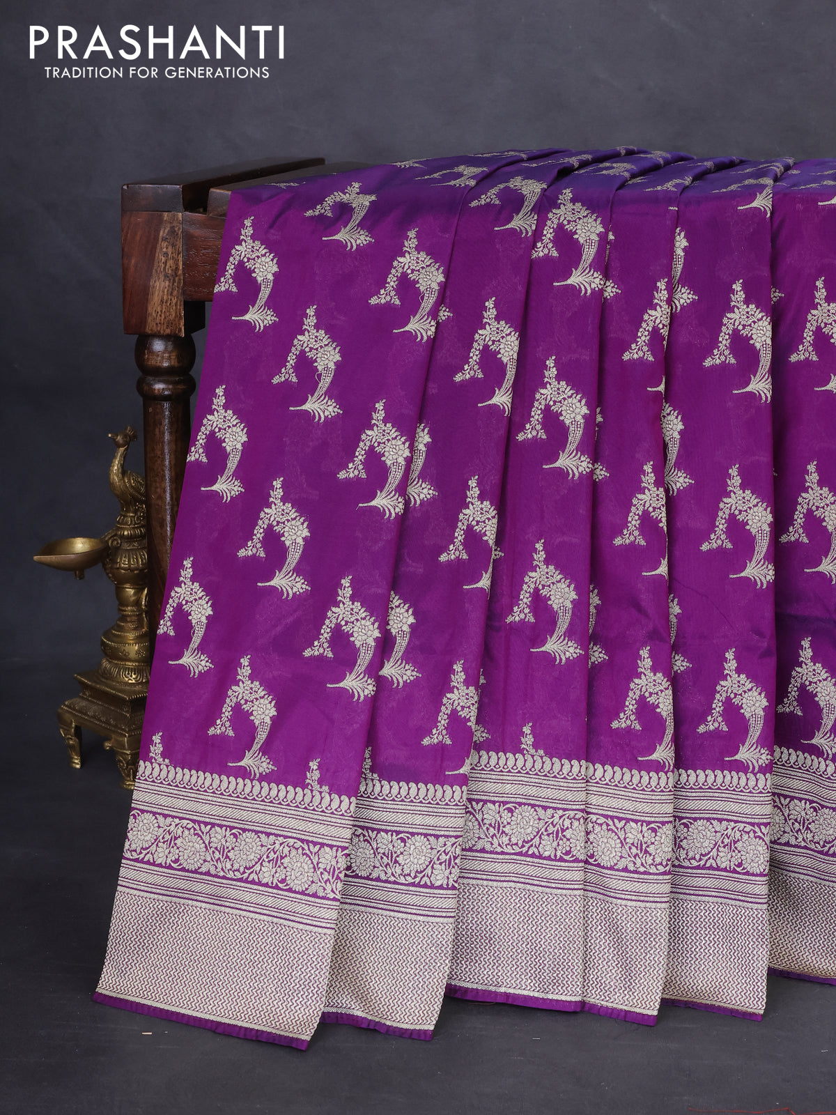 Banarasi semi katan silk saree purple with zari woven buttas and zari woven border