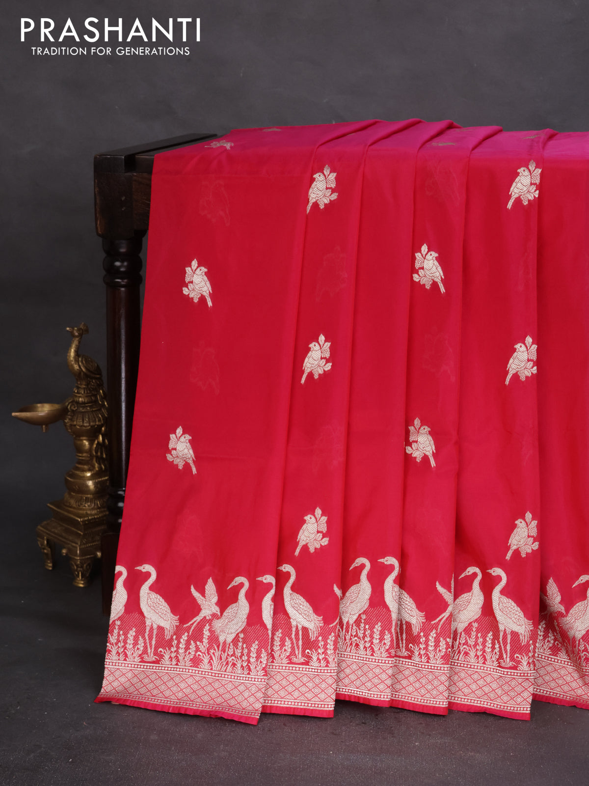 Banarasi semi katan silk saree pink with zari woven buttas and rich zari woven border