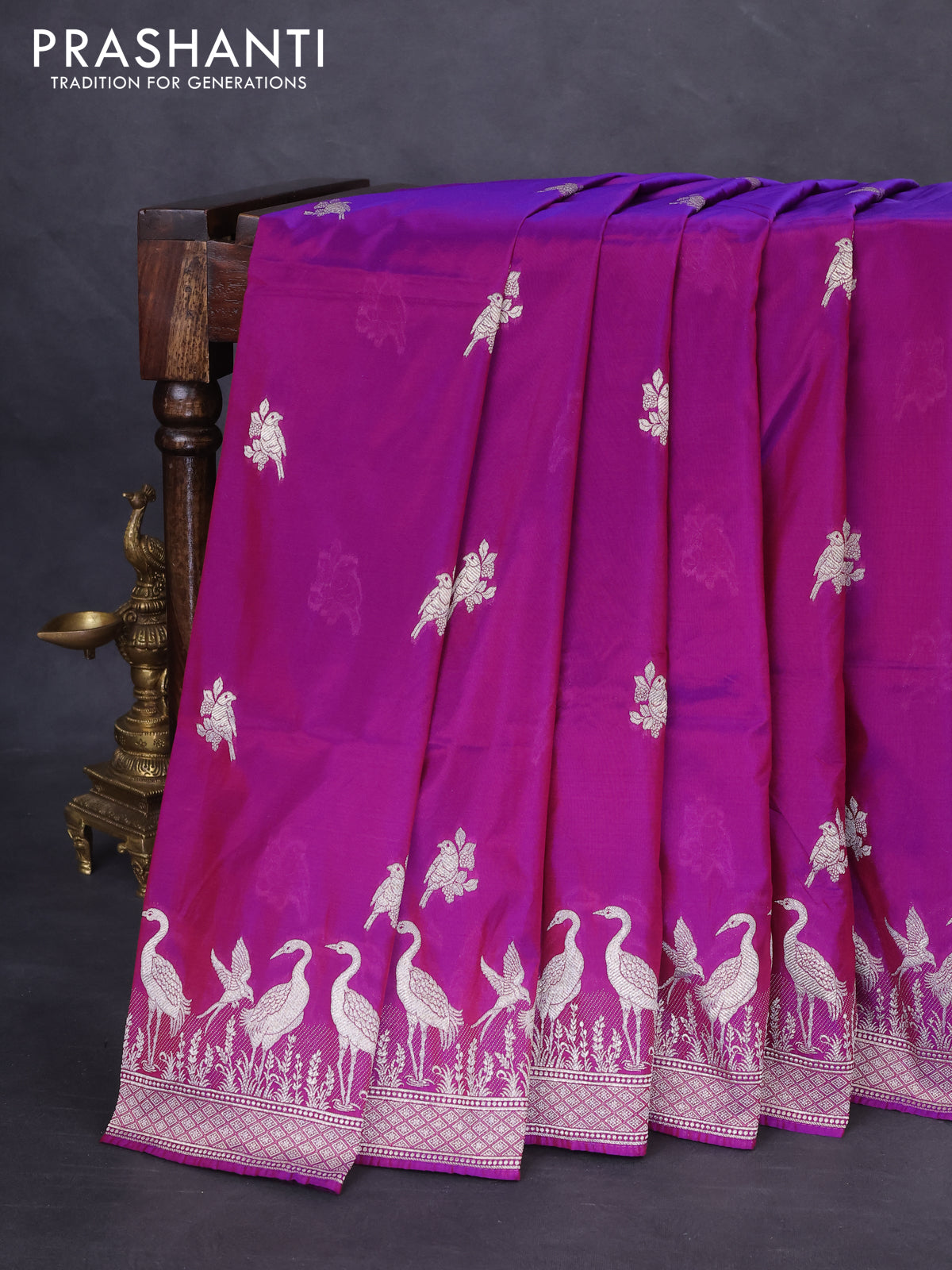 Banarasi semi katan silk saree purple with zari woven buttas and rich zari woven border