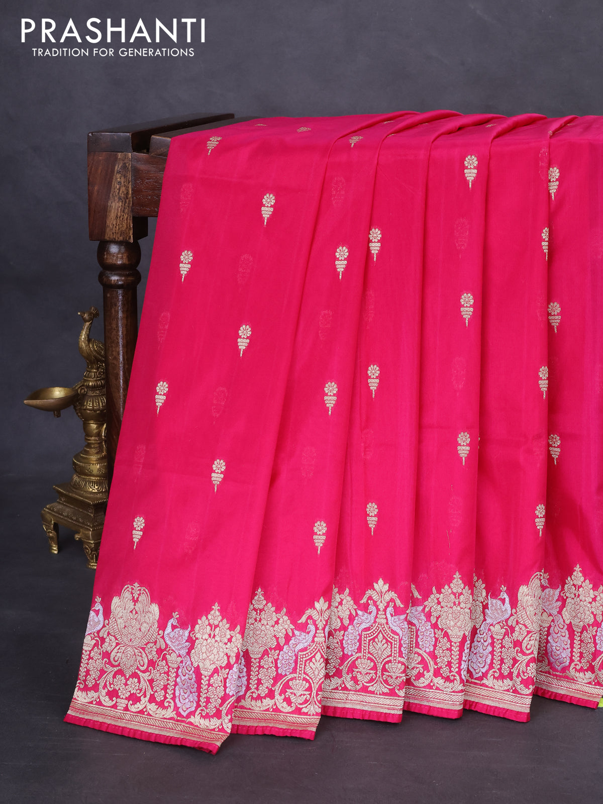 Banarasi semi katan silk saree pink with zari woven buttas and zari woven border