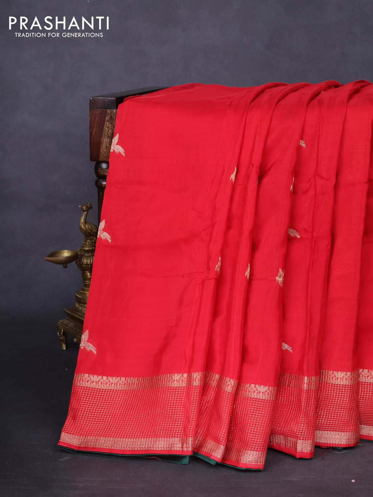 Banarasi silk saree red and green with zari woven brids buttas and zari woven border