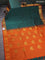 10 Yards silk cotton saree peacock green and orange with allover thread weaves and zari woven border