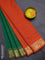 10 Yards poly cotton saree green and orange with plain body and zari woven border
