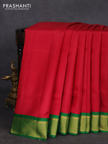 10 yards silk saree maroon and green with plain body and zari woven korvai border