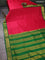 10 yards silk saree dark pink and green with plain body and zari woven korvai border