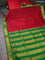 10 yards silk saree maroon and green with plain body and temple design zari woven border