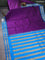 10 yards silk saree purple and cs blue with plain body and temple design rettapet zari woven border
