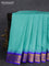 10 yards silk saree teal blue and blue with plain body and temple design annam zari woven border