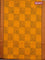 Chettinad cotton saree mango yellow and brown with allover block prints and thread woven border