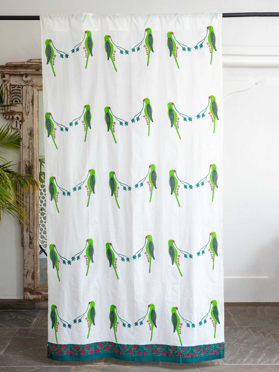 Parrot Block Printed Cotton Curtain