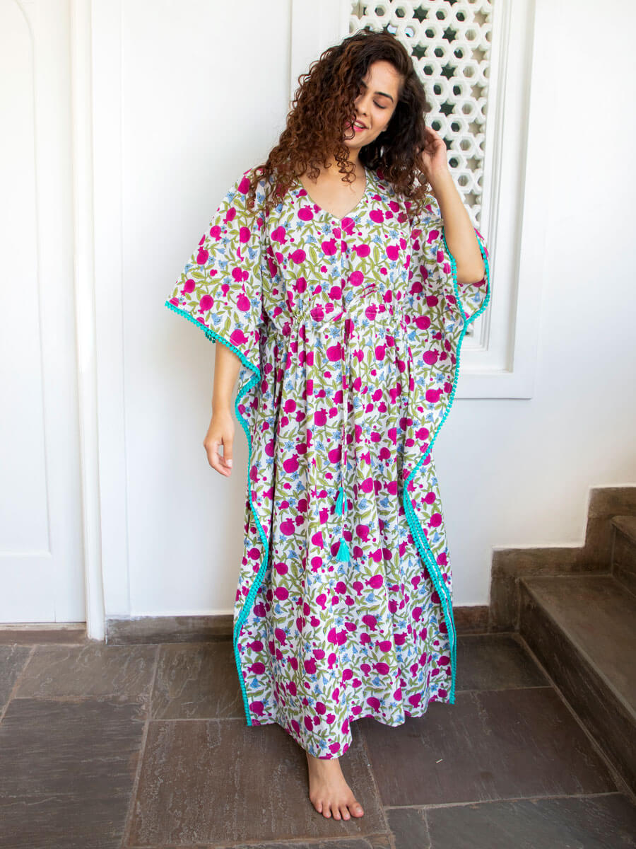 Fruits of Paradise Block Printed Cotton Kaftan