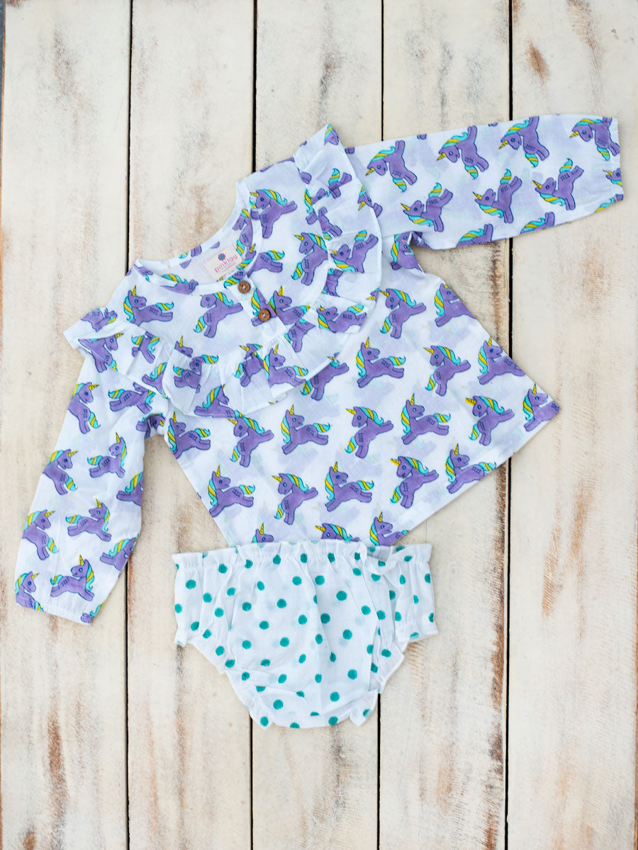 Unicorn Block Printed Cotton Bloomer Set