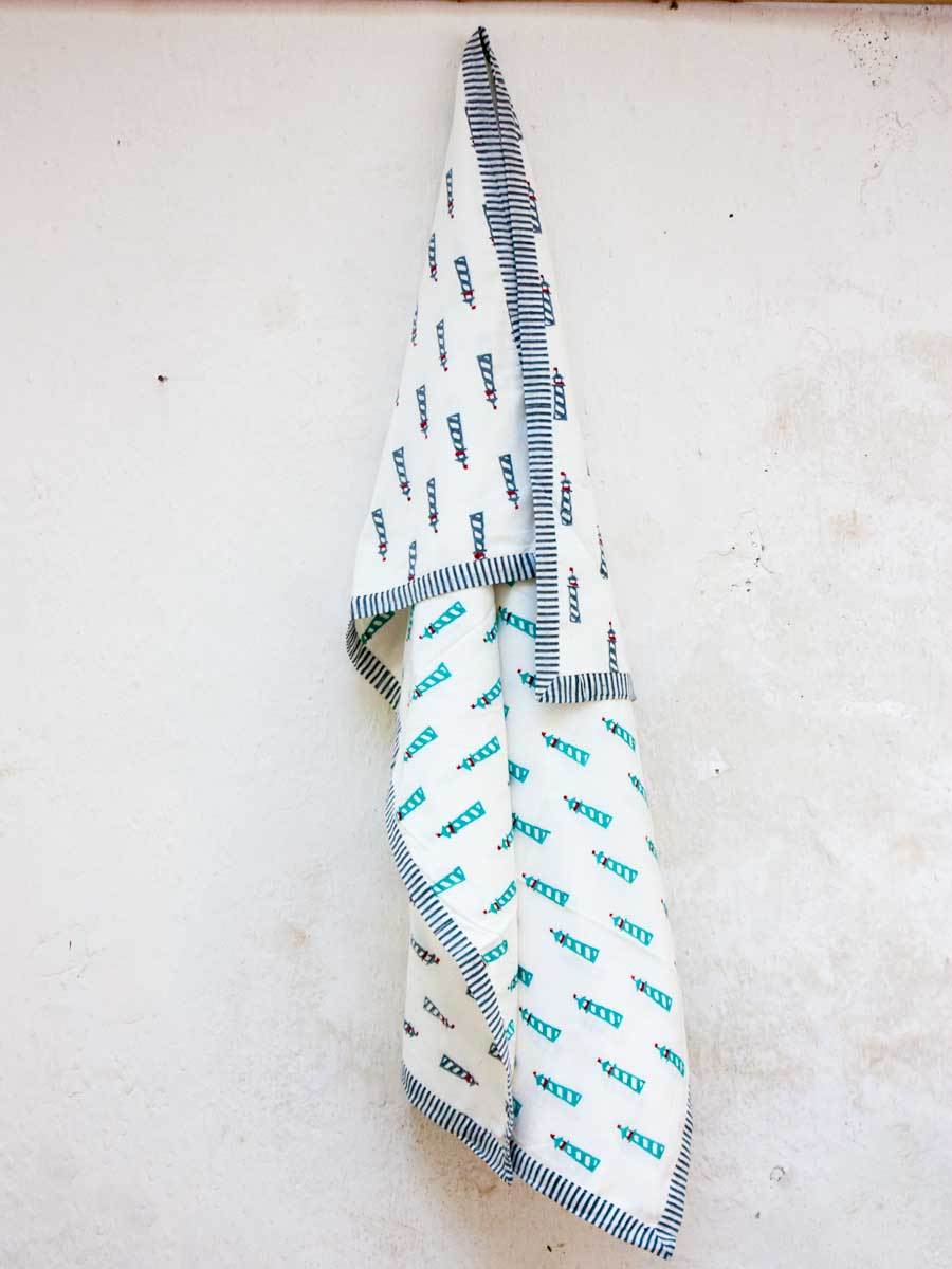 Turquoise Lighthouse Organic Cotton Dohar for Infants