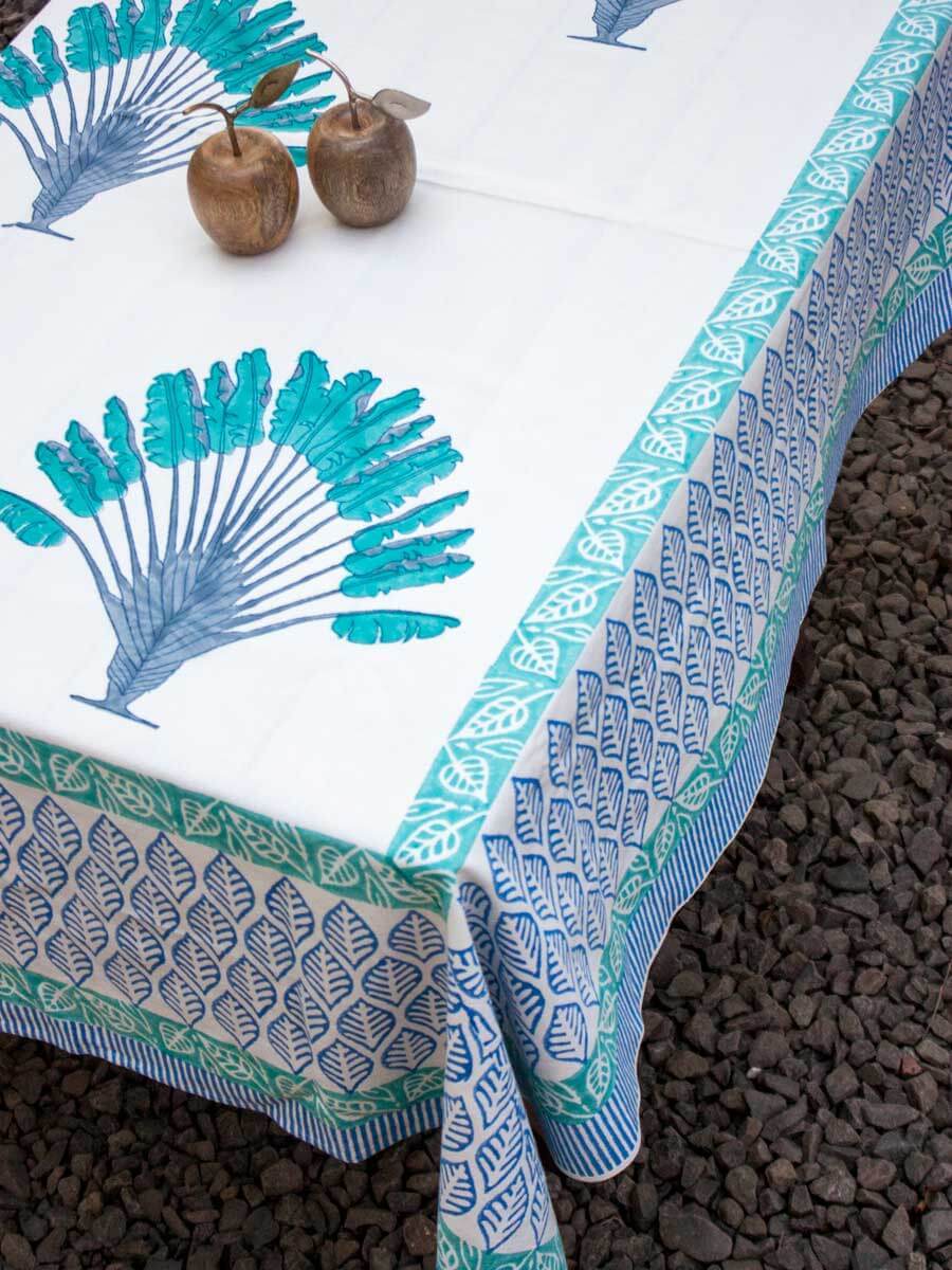 Palm Block Print Cotton Table Cover