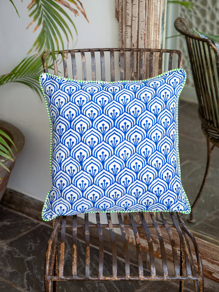 Pankh Block Printed Cotton Cushion Cover - 16 Inch