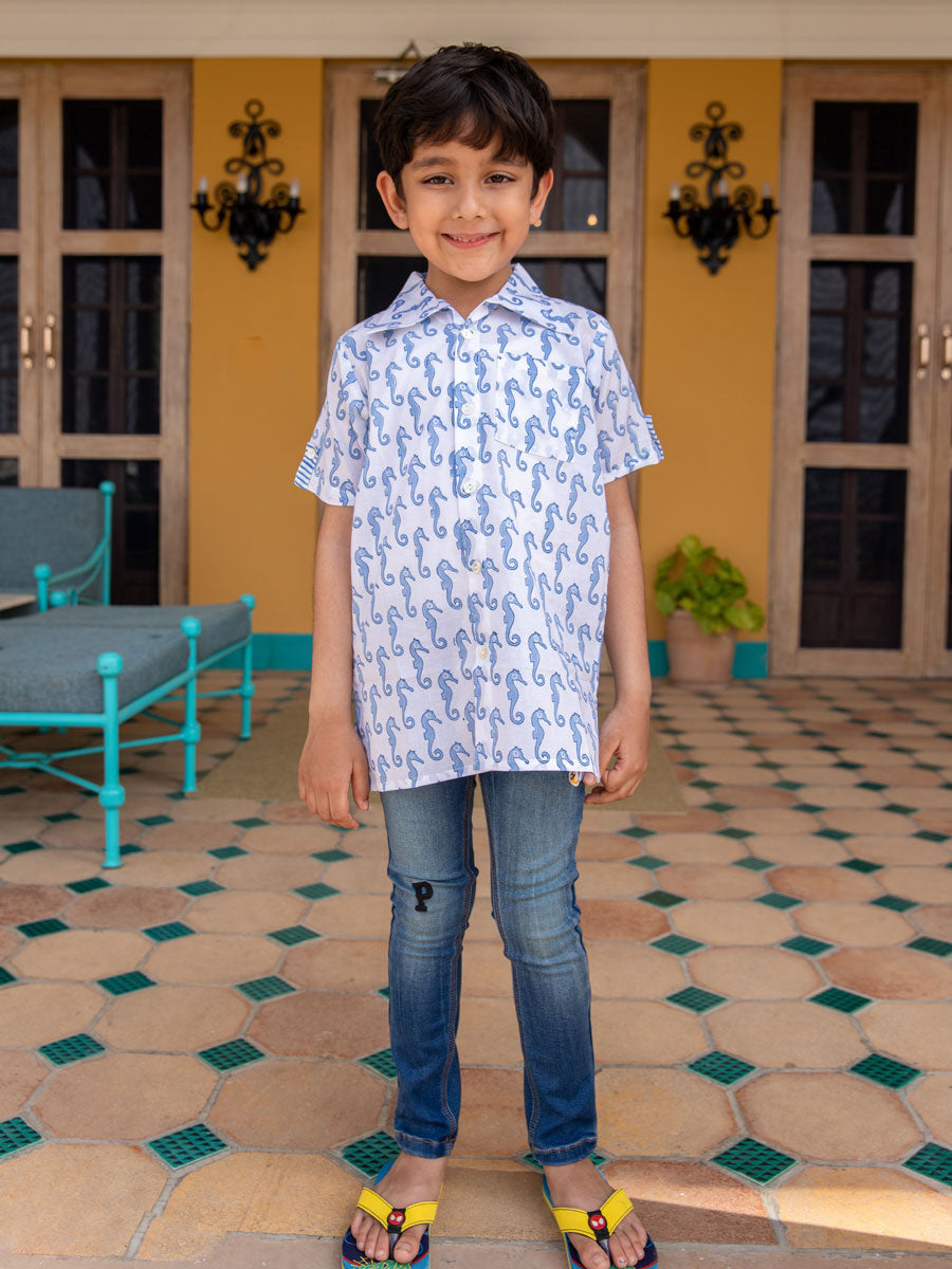 Seahorse Organic Cotton Block Printed Shirt