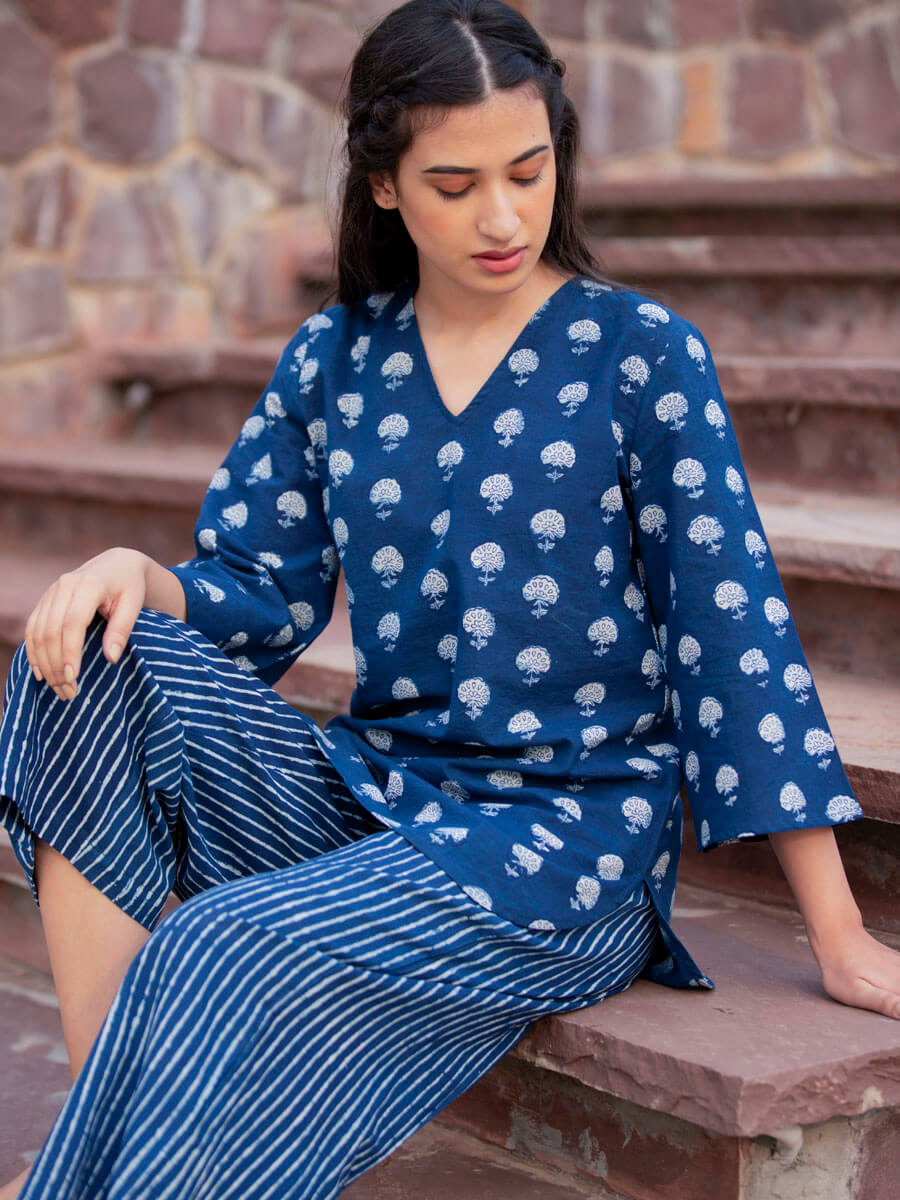 Neel Indigo Cotton Lounge Set