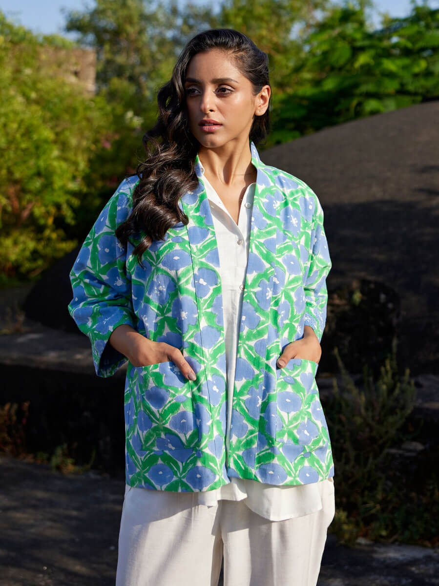 Queen Block Printed Cotton Kimono Jacket