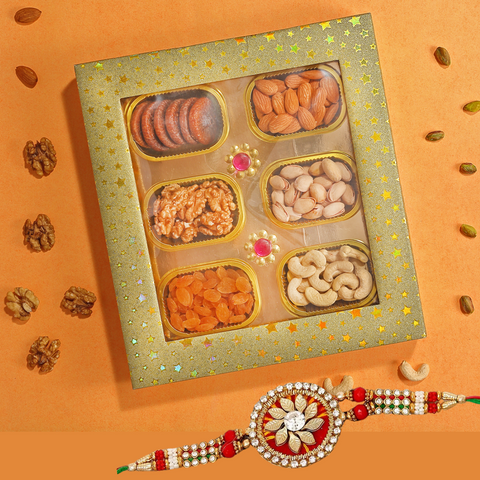 Rakhi with 6 Dry Druit Gift Box