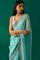 Light Blue Floral Printed Embroidered Zari Work Net Saree with Unstitched Blouse