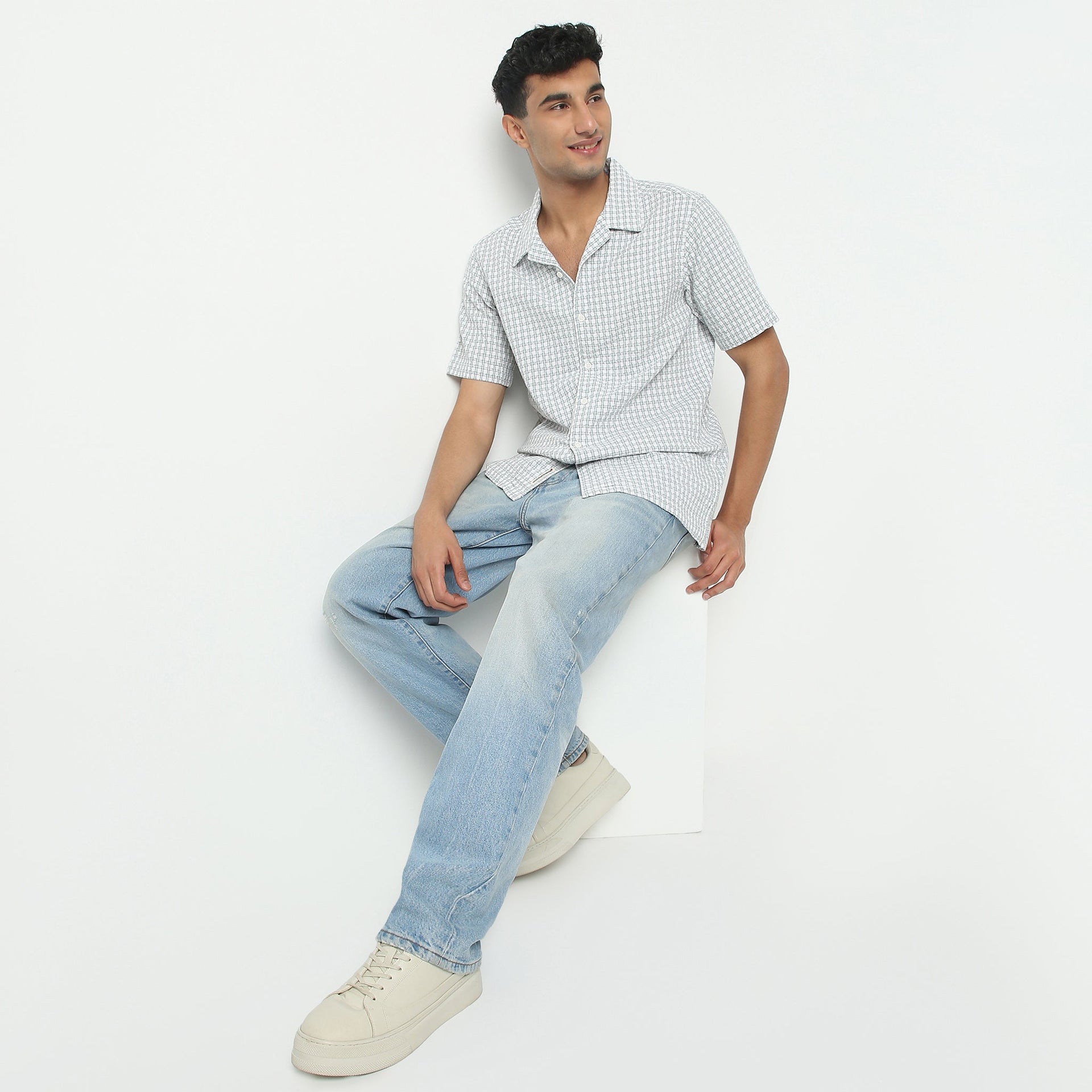 Camp Collar Half Sleeve Checkered Mood Shirt