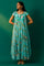 Aqua Blue Embroidered Sequined Flared Georgette Dress with Gillet Set
