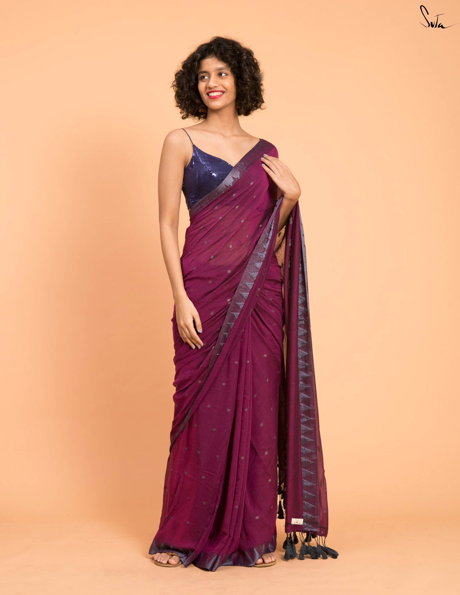 Suta Purple Grey Woven Design Cotton Blend Saree